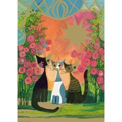Heye (29721) - Rosina Wachtmeister: "Drei Katzen unterm Rosenstrauch" - 2000 Teile Puzzle