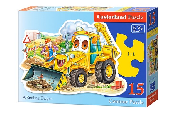 Castorland (B-015047) - "Gelber Frontlader mit lustigem Gesicht" - 15 Teile Puzzle