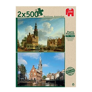 Jumbo (18347) - "Münzturm von Amsterdam - früher und heute" - 500 Teile Puzzle
