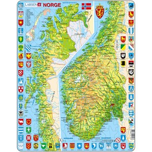Larsen (K10) - "Physische Karte, Norwegen - NO" - 65 Teile Puzzle
