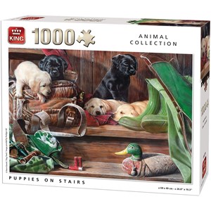 King International (05379) - "Puppies on Stairs" - 1000 Teile Puzzle