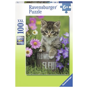 Ravensburger (10847) - "Kleines Kätzchen in den Blumen" - 100 Teile Puzzle