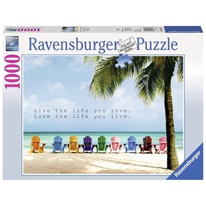 Ravensburger (19635) - "Bunte Liegen am Meer" - 1000 Teile Puzzle