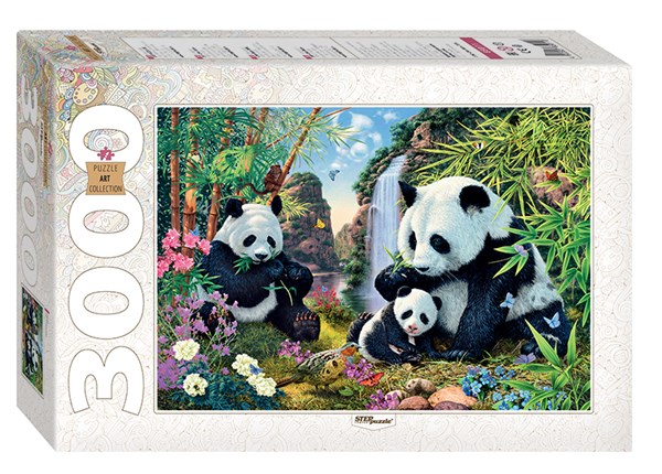 Step Puzzle (85011) - "Pandafamilie am Wasserfall" - 3000 Teile Puzzle