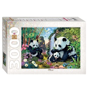 Step Puzzle (85011) - "Pandafamilie am Wasserfall" - 3000 Teile Puzzle