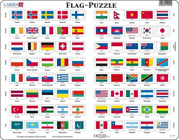 Larsen (L2-GB) - "Flaggen der Welt (auf Englisch)" - 80 Teile Puzzle