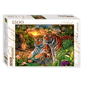 Step Puzzle (83048) - "Tigerfamilie bei Sonnenuntergang" - 1500 Teile Puzzle