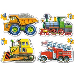 Castorland (B-04256) - "Baustelle, Feuerwehr und Lokomotive" - 4 5 6 7 Teile Puzzle
