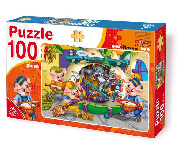 Deico (61492-BA-01) - "The wolf and the 3 little pigs" - 100 Teile Puzzle