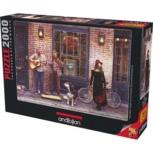 Anatolian (3932) - Steve Hanks: "Spielende Straßenmusiker vor einem Geschäft" - 2000 Teile Puzzle