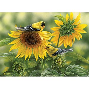 Cobble Hill (51818) - Rosemary Millette: "Goldfinken auf der blühenden Sonnenblume" - 1000 Teile Puzzle