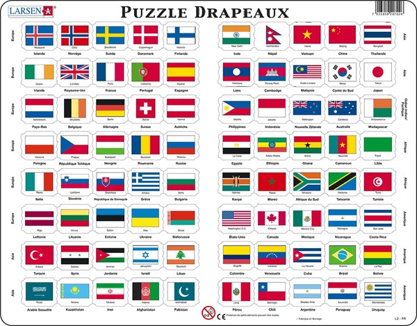 Larsen (L2-FR) - "Flaggen der Welt (auf Französisch)" - 80 Teile Puzzle