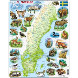 Larsen (K6) - "Physische Karte, Schweden mit Tieren" - 71 Teile Puzzle