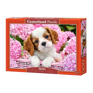 Castorland (B-52233) - "Süßer Hundewelpe im pinken Blumenmeer" - 500 Teile Puzzle