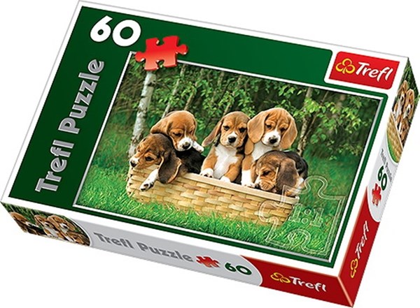 Trefl (17166) - "Ein Korb voller Beagle" - 60 Teile Puzzle