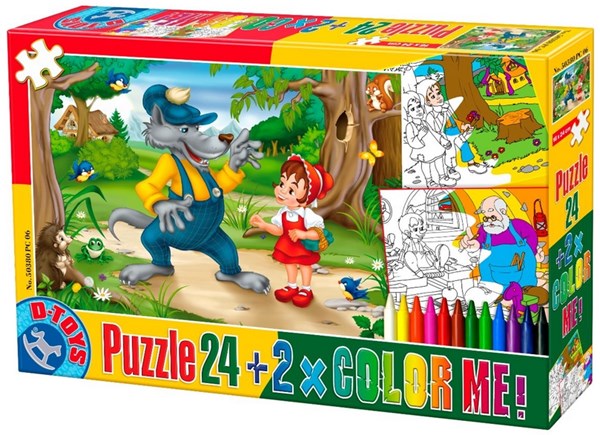 D-Toys (50380-PC-06) - "The Little Red Cap + 2 drawings to color" - 24 Teile Puzzle