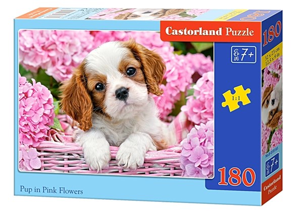 Castorland (B-018185) - "Welpe in pinken Blumen" - 180 Teile Puzzle