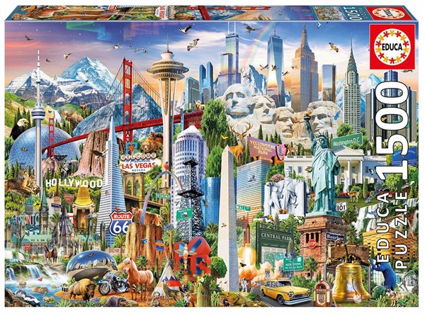 Educa (17670) - "Quer durch die USA" - 1500 Teile Puzzle