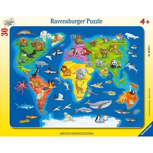 Ravensburger (06641) - "Weltkarte mit Tieren" - 30 Teile Puzzle