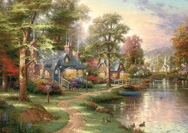 Schmidt Spiele (57452) - Thomas Kinkade: "Am See" - 1500 Teile Puzzle