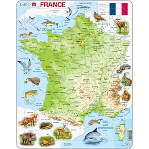 Larsen (K49-FR) - "Physische Karte, Frankreich mit Tieren" - 60 Teile Puzzle
