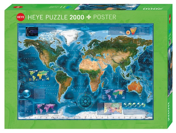 Heye (29797) - Rajko Zigic: "Satelliten, Karte der Welt" - 2000 Teile Puzzle