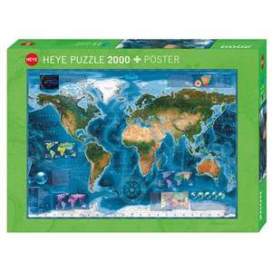 Heye (29797) - Rajko Zigic: "Satelliten, Karte der Welt" - 2000 Teile Puzzle