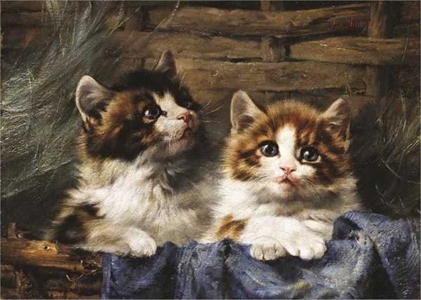 Gold Puzzle (60683) - Julius Adam: "Zwei Kätzchen im Korb" - 500 Teile Puzzle