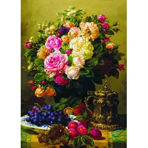 Gold Puzzle (60904) - Jean-Baptiste Robie: "Still Life with Roses, Grapes and Plums" - 1000 Teile Puzzle