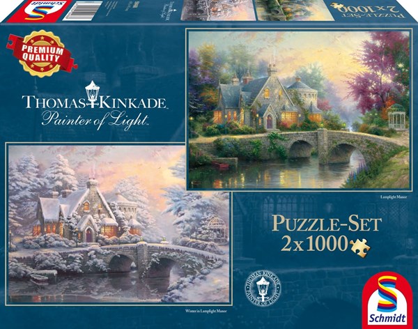 Schmidt Spiele (59468) - Thomas Kinkade: "Frühjahr und Winter in Lamplight Manor" - 1000 Teile Puzzle