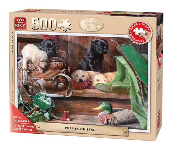 King International (05533) - "Puppies on Stairs" - 500 Teile Puzzle