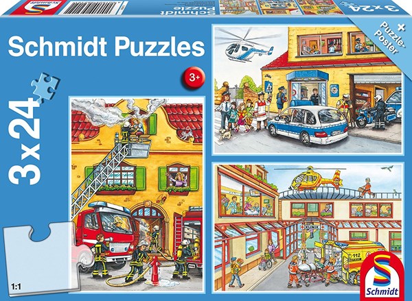 Schmidt Spiele (56215) - "Feuerwehr und Polizei" - 24 Teile Puzzle