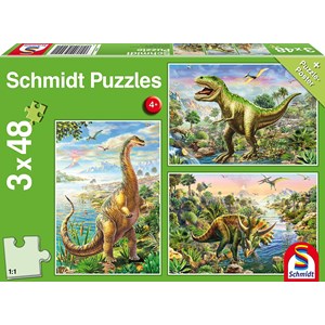 Schmidt Spiele (56202) - "Abenteuer mit den Dinosauriern" - 48 Teile Puzzle