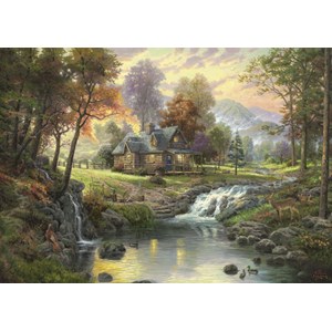 Schmidt Spiele (58445) - Thomas Kinkade: "Holzhaus am Bach" - 1000 Teile Puzzle