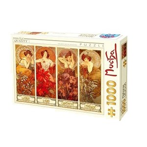 D-Toys (66930-MU07) - Alphonse Mucha: "Edelsteine und Blumen" - 1000 Teile Puzzle