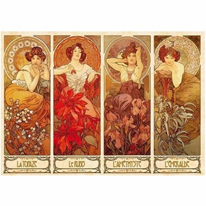D-Toys (66930-MU07) - Alphonse Mucha: "Edelsteine und Blumen" - 1000 Teile Puzzle