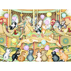 Ravensburger (14696) - Linda Jane Smith: "Verrückte Katzen auf dem Karussell" - 500 Teile Puzzle