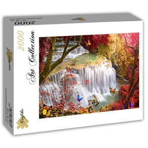 Grafika (T-00677) - "Deep Forest Waterfall" - 2000 Teile Puzzle