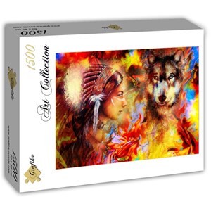 Grafika (T-00686) - "Die indische Frau und der Wolf" - 1500 Teile Puzzle