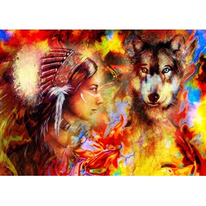 Grafika (T-00687) - "Die indische Frau und der Wolf" - 1000 Teile Puzzle