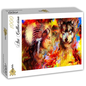 Grafika (T-00687) - "Die indische Frau und der Wolf" - 1000 Teile Puzzle