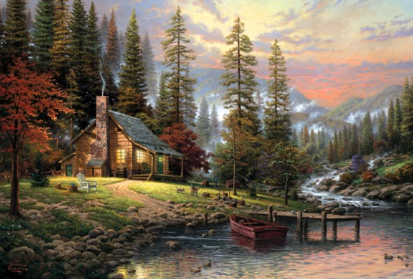 Schmidt Spiele (58455) - Thomas Kinkade: "Haus in den Bergen" - 500 Teile Puzzle