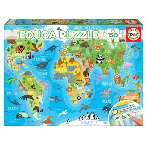 Educa (18115) - "Animals world map" - 150 Teile Puzzle