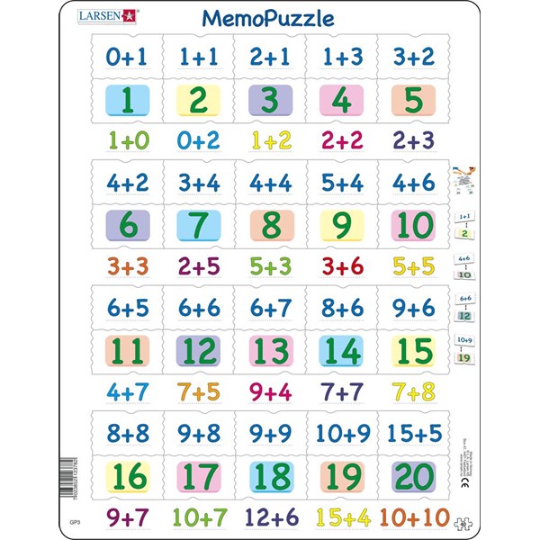Larsen (GP3) - "MemoPuzzle, Addition with numbers from 0-20" - 40 Teile Puzzle