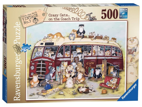 Ravensburger (14750) - Linda Jane Smith: "Crazy Cats Vintage Bus" - 500 Teile Puzzle