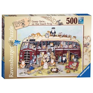 Ravensburger (14750) - Linda Jane Smith: "Crazy Cats Vintage Bus" - 500 Teile Puzzle