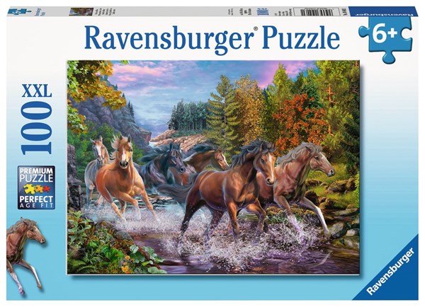 Ravensburger (10403) - "Rushing River Horses" - 100 Teile Puzzle