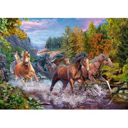 Ravensburger (10403) - "Rushing River Horses" - 100 Teile Puzzle