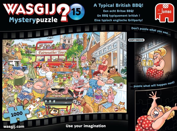 Jumbo (19163) - "Wasgij Mystery 15, Eine typisch englische Grillparty!" - 1000 Teile Puzzle