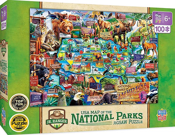 MasterPieces (11942) - "National Parks Map Right Fit" - 100 Teile Puzzle